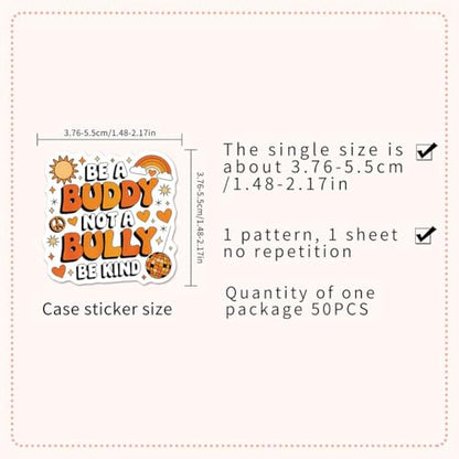 Anti Bullying Stickers |50Pcs Stop Bullying Theme Waterproof Vinyl Decals - color: Anti Bullying
