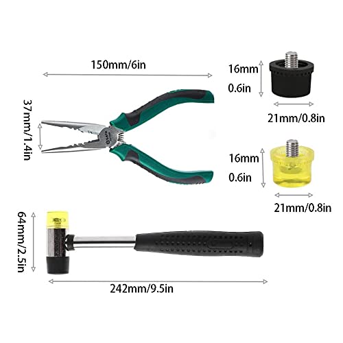 5pcs Upholstery Tacks Tools, Double-Faced Upholstery Mallet with 2 Replacement Rubber Heads,Tack Lifter,and Removal Pliers for Sofa, Chair, Bed and Other Furniture (Upholstery Tacks Tools) - color: Upholstery Tacks Tools