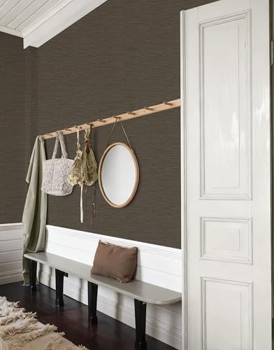 YXTII 20.8" x 196.8" Textured Peel and Stick Wallpaper, Brown Grasscloth Self Adhesive Wallpaper for Bedroom Bathroom Laundry Room RV Stick and Peel Wall Paper Thickened - color: Brown, size: 20.8" x 196.8"
