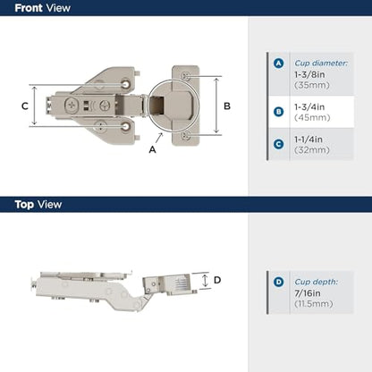 Amerock 1 Pair Full Overlay Soft-Closing Euro Concealed Cabinet Hinge - size: Full Overlay Face Frame