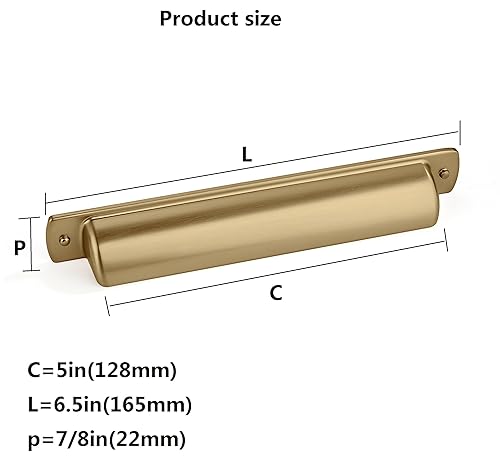 khtumeware 2 Pack 5" Drawer Pulls Brushed Brass Cabinet Cup Pulls Kitchen Hardware Brushed Gold Cabinet Handles Drawer Handles Knobs 5 inch Hole Center - color: Brushed Brass, size: Cup Pulls 5" Hole Center
