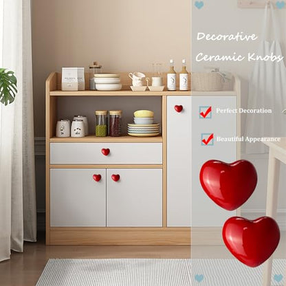 4Pcs Red Drawer Knobs, Heart Cabinet Knobs and Pulls - color: Red