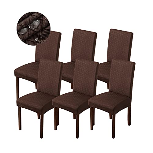 Genina Waterproof Chair Covers for Dining Room Dining Chair Covers Kitchen Parsons Chair Covers (Chocolate, 6 PCS) - color: Chocolate, size: 6 PCS
