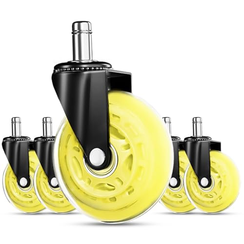 RidRed Gaming Chair Wheels - Heavy-Duty Office Chair Wheels - Replacement Rubber Casters- Universal Fit 3 Inch Chair Casters, Noise Free, Fits 98% Chair, for All Floor - color: Yellow