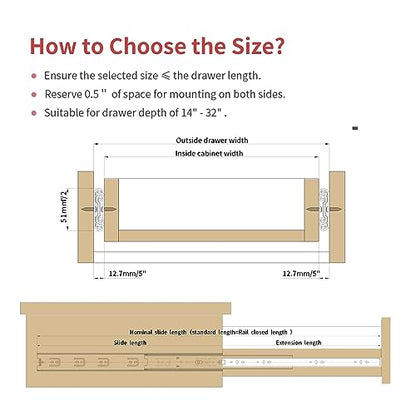 SLIDEWAY 200Lb Heavy Duty Drawer Slides 18" Full Extension Sliding Rails - color: 51mm Standard, size: 18 Inch