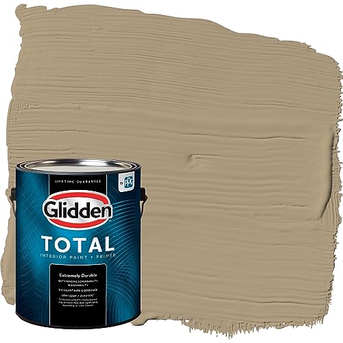 Glidden Total Interior Wall Paint & Primer All-in-One, Stony Creek/Beige, Flat, 1 Gallon - color: Stony Creek, size: 128 Fl Oz (Pack of 1)