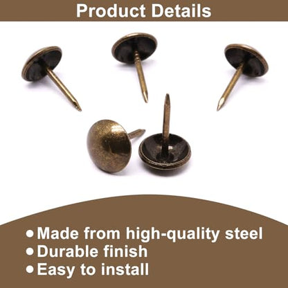 Sydien 250 Pcs Bronze Upholstery Tacks for Furniture, 7/16 Inch Round Head Decorative Nails Tack Pins, Antique Thumb Tacks for DIY Project Furniture Sofa-11x17mm