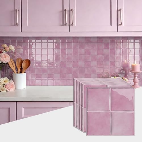 20Pcs Pink Peel and Stick Kitchen Backsplash Slab Tile Sticker 6"x6"﻿ - color: D-004