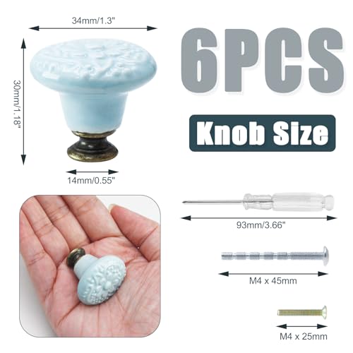 Biaungdo 6 Pcs Sky Blue Ceramic Kitchen Cabinet Knobs - color: Sky Blue