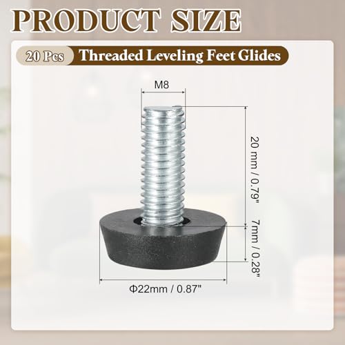 PATIKIL 20 Pcs M8 x 20mm Thread Adjustable Furniture Levelers, Furniture Feet Levelers Screw on Steel Screw in Threaded Leveling Feet Glides for Table Chair Cabinet Patio Legs - size: M8 x 20mm