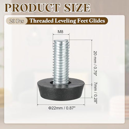 PATIKIL 20 Pcs M8 x 20mm Thread Adjustable Furniture Levelers, Furniture Feet Levelers Screw on Steel Screw in Threaded Leveling Feet Glides for Table Chair Cabinet Patio Legs - size: M8 x 20mm