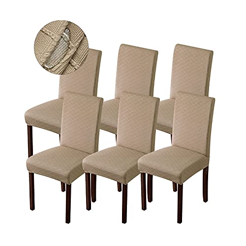 Genina Waterproof Chair Covers for Dining Room and Kitchen - Parsons Chair Covers (Khaki, 6 PCS) - color: Khaki, size: 6 PCS