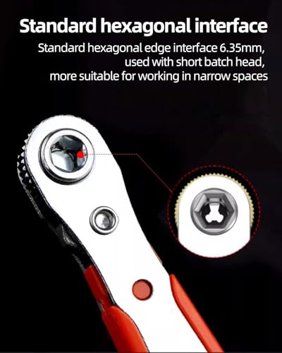 11pc Mini Right Angle Ratchet Screwdriver with 10 Bits, Manual Offset Tool with 1/4 in Hex Interface for Tight Spaces, Red - color: Red, size: 1pc Handle with 10 Bits