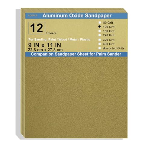 12 Pack Aluminum Oxide Sandpaper, 9x11 Inch 100 Grit Sandpaper Sheets for Wood Metal Wet Dry Sanding Block Sander - size: 100Grit-9x11Inch