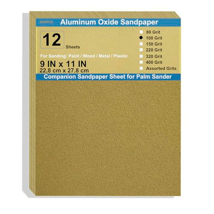 12 Pack Aluminum Oxide Sandpaper, 9x11 Inch 100 Grit Sandpaper Sheets for Wood Metal Wet Dry Sanding Block Sander - size: 100Grit-9x11Inch