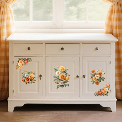Peacoblue Orange Yellow Flowers Rub On Transfers for Furniture 6"x12" - style: Orange Yellow and White Flowers