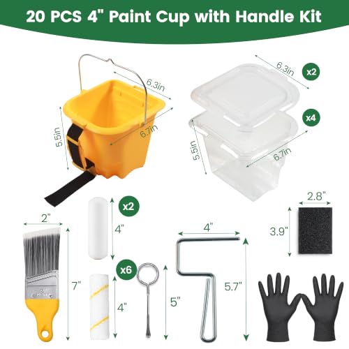 Voomey 20 Pack Hand Held Paint Bucket and 4 Inch Roller Kit - size: 20 Pcs Hand Held Paint Bucket Kit