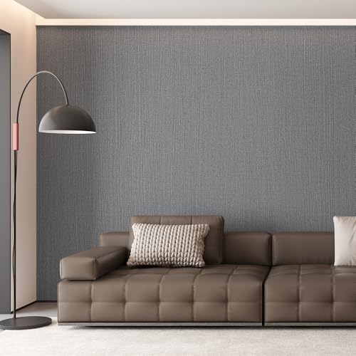 Haimin Fabric Wallpaper 24" x 393" Peel and Stick Textured Contact Paper - color: Gray