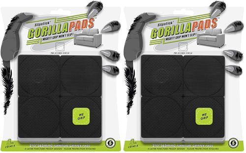 GorillaPads Non-Slip Furniture Pads/Grippers, Rubber Floor Protectors for Under Furniture, Black (2.5" Pre-Scored) (Pack of 2) - size: 8 Count (Pack of 2)
