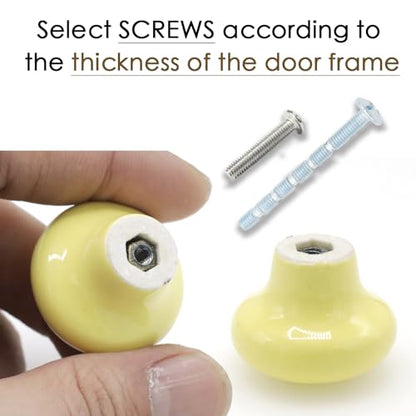 10-Pack Ceramic Cabinet Knobs Light Yellow 32mm Round Drawer Pull - color: Light Yellow