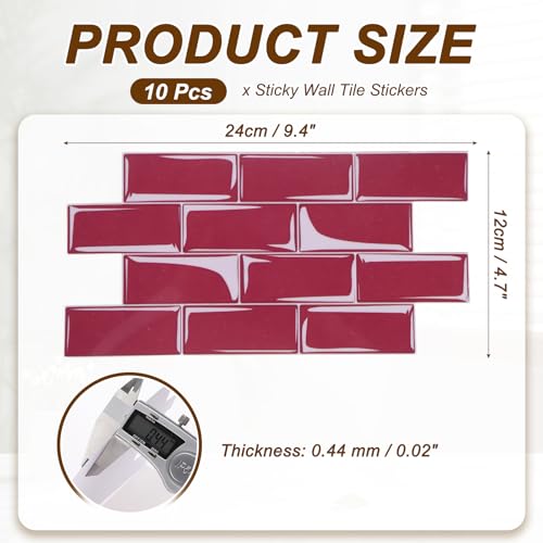 HARFINGTON Peel and Stick Backsplash Tiles 9.4"x4.7" Burgundy, 10Pcs - color: Burgundy