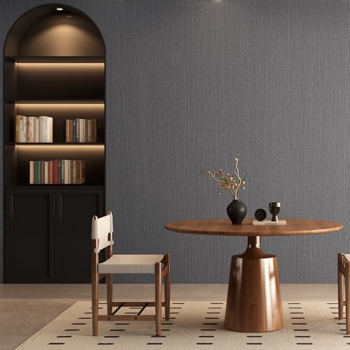 Haimin Fabric Wallpaper 24" x 393" Peel and Stick Textured Contact Paper - color: Gray