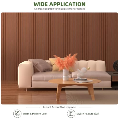 Elvone Peel and Stick PVC Slat Wood Wall Panel, Walnut, 236" x 15.7" - color: Walnut, size: 15.7" x 236"