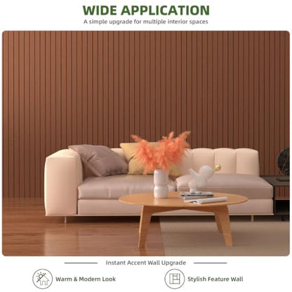 Elvone Peel and Stick PVC Slat Wood Wall Panel, Walnut, 118" x 15.7" - color: Walnut, size: 15.7" x 118"