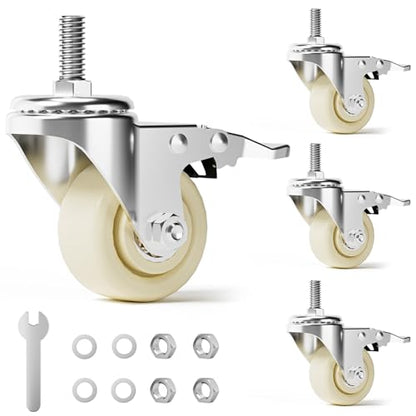 Caster Wheels, Threaded Stem Casters Set of 4 Heavy Duty,1/2"-16 x 1(Stem Diameter 1/2", Length 1"), Dual Locking Caster, Industrial Castor Wheels for Furniture,Carts - color: Silver-White