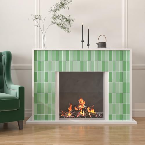 CHIHUT 16 Sheets Green Glossy Subway Peel and Stick Backsplash - color: Green, size: 16 Tiles