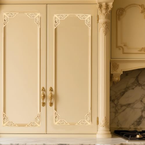 Wood Appliques 4PCS 4.7in Corner Onlays Carved Wood Furniture Trim - size: 4.7inch(12cm)