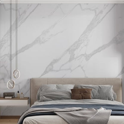 Large Marble Contact Paper White Peel and Stick Wallpaper 48"x354" - color: White and Silver, size: 48" x 354"