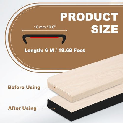 PATIKIL 5/8 Inch x 20 Feet U Shape Edge Banding, TPE Rubber Edge Trim Self Adhesive Veneer Edging Trim for Veneer Furniture Cabinets Shelves Table, Black - color: Black, size: 5/8 Inch x 20 Feet