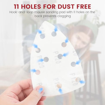 11‑Hole Mouse Detail Sander Sandpaper, 70‑Pack Triangular Sander Pads