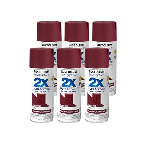 Rust-Oleum 334062-6PK Painter's Touch 2X Ultra Cover Spray Paint, 12 oz, Satin Claret Wine, 6 Pack - color: Satin Claret Wine, size: 1 Count (Pack of 6)
