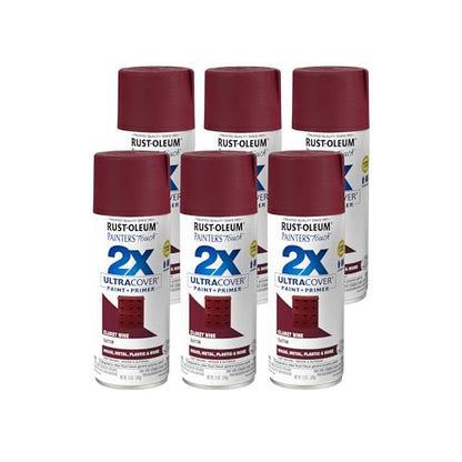 Rust-Oleum 334062-6PK Painter's Touch 2X Ultra Cover Spray Paint, 12 oz, Satin Claret Wine, 6 Pack - color: Satin Claret Wine, size: 1 Count (Pack of 6)