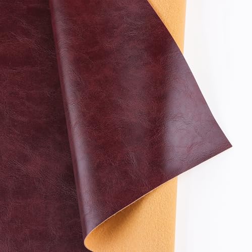Faux Leather Sheets Smooth Surface One Yard Leather Fabric for DIY Crafting Thick Durable Synthetic Repholstery PU Leather Vinyl 36"x54" Large Size Upholstery Fabric (Burgundy, Cut by one Yard) - color: Burgundy