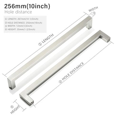 Cabinet Pulls Brushed Nickel Cabinet Handles Square Drawer Pulls, 30 Pack 10 Inch Stainless Steel Kitchen Door Cupboard Cabinet Handles, Cabinet Hardware Drawer Handles, 256mm Hole Centers - color: Brushed Nickel, size: Two Hole - 10 inch Hole Centers(256