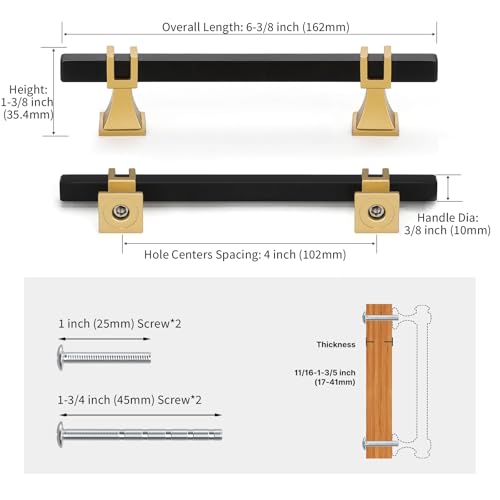 25 Pack 4 Inch Black and Gold Cabinet Pulls Kitchen Cabinet Handle - color: Black & Matte Gold, size: 4 inch (102mm) Hole Center Pull