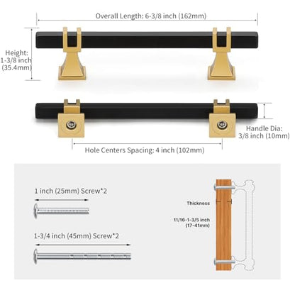 25 Pack 4 Inch Black and Gold Cabinet Pulls Kitchen Cabinet Handle - color: Black & Matte Gold, size: 4 inch (102mm) Hole Center Pull