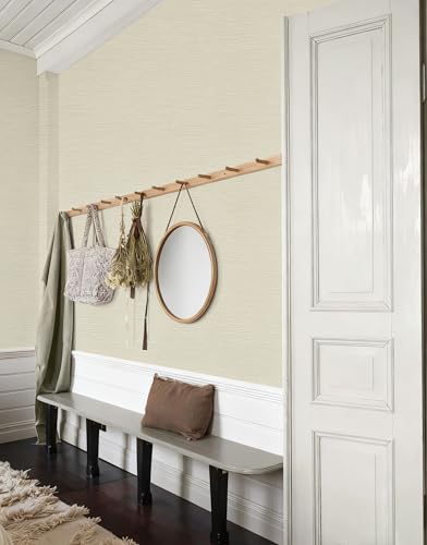 YXTII 20.8" x 196.8" Textured Wallpaper, Beige Grasscloth Peel and Stick Wallpaper for Bedroom Bathroom Laundry Room RV Stick and Peel Wall Paper Thickened - color: Beige Yellow, size: 20.8" x 196.8"