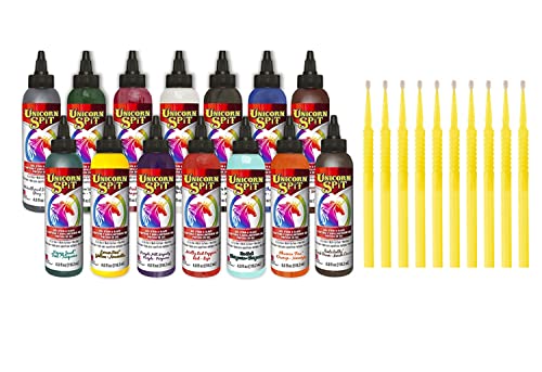 Unicorn SPiT Gel and Glaze Stain Complete Original Collection: 14, 4oz. Bottles with 10 Trebbies Fine Detail Sticks