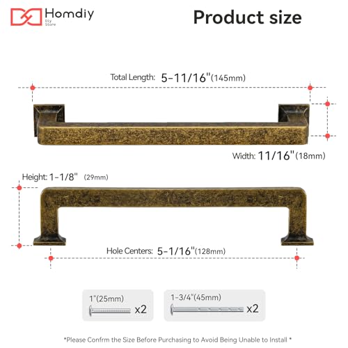 homdiy 10 Pack 5 Inch Antique Brass Cabinet Pulls, Solid Zinc Alloy - color: Antique Brass, size: 5-1/16" Hole Center