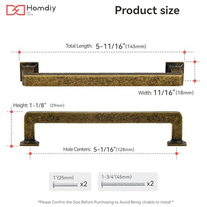 homdiy 10 Pack 5 Inch Antique Brass Cabinet Pulls, Solid Zinc Alloy - color: Antique Brass, size: 5-1/16" Hole Center