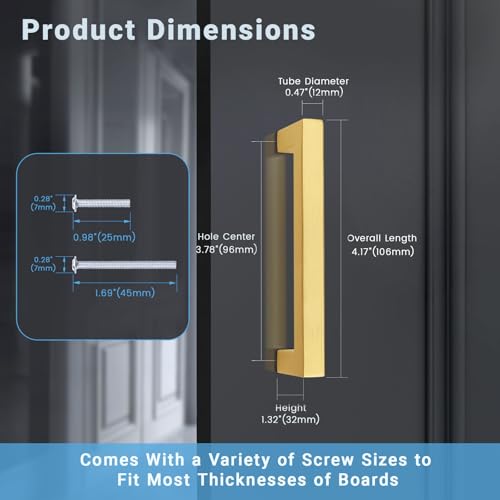 KNOBWELL 20Pack 3-3/4 Inch Brushed Gold Cabinet Pulls Stainless Steel Kitchen Cabinet Handles Square Drawer Pulls Modern Cabinet Hardware Handles，96mm Hole Centers - color: Brushed Gold, size: Hole Center:3-3/4 inch(96mm)