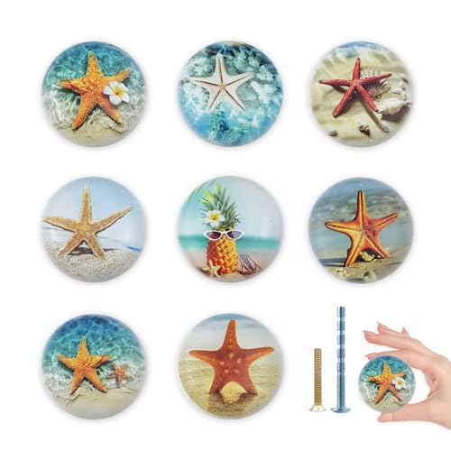 8Pack1.5 Ceramic Starfish Shells Knob Coastal Furniture Ocean Nursery Beach Themed Decorative Cabinet Dresser Drawer Pulls and Knobs