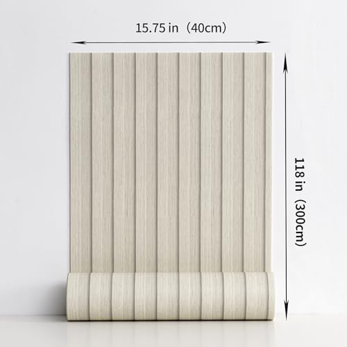 Haimin Wood Grain Slat Wall Panels Peel and Stick Faux Wood Thick Wallpaper - color: Beige