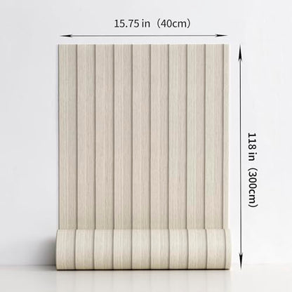 Haimin Wood Grain Slat Wall Panels Peel and Stick Faux Wood Thick Wallpaper - color: Beige