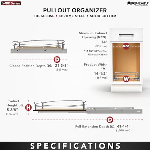 Rev-A-Shelf Pullout Organizer w/Soft-Close, Min Opening Width 14" - size: 18" Cabinet
