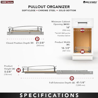 Rev-A-Shelf Pullout Organizer w/Soft-Close, Min Opening Width 14" - size: 18" Cabinet